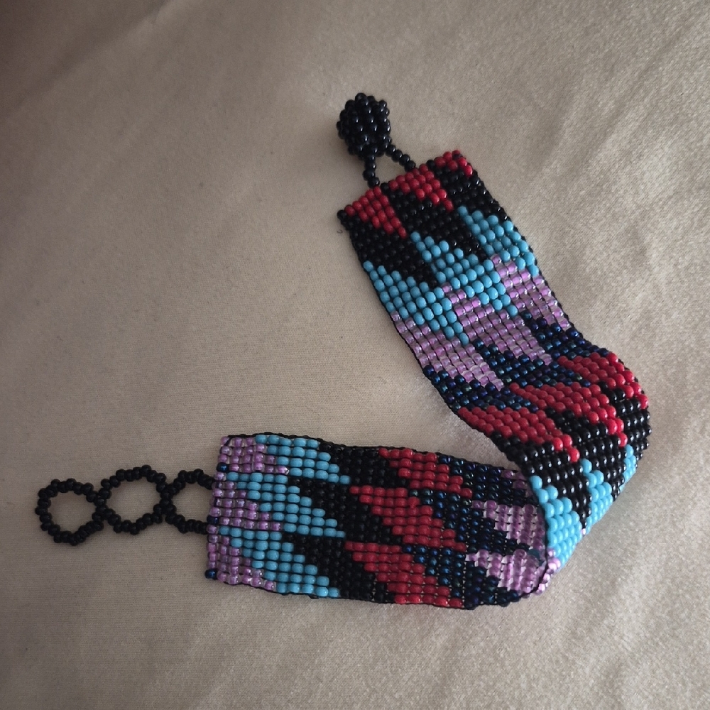 Handmade bohemian beaded cuff geometric chevron Bracelet